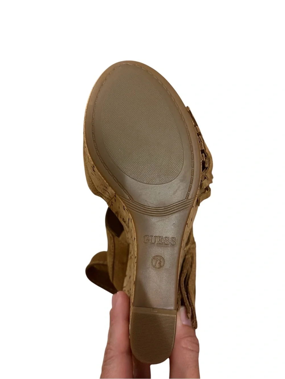 Guess Women’s Brown Suede Cork Wedge Sandals